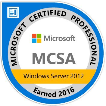 MCSA Windows Server 2012 earned 2016